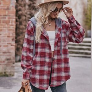 Plaid Red and Gray Women's Top